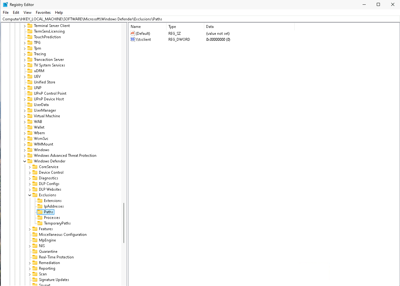 exclusions as shown registry